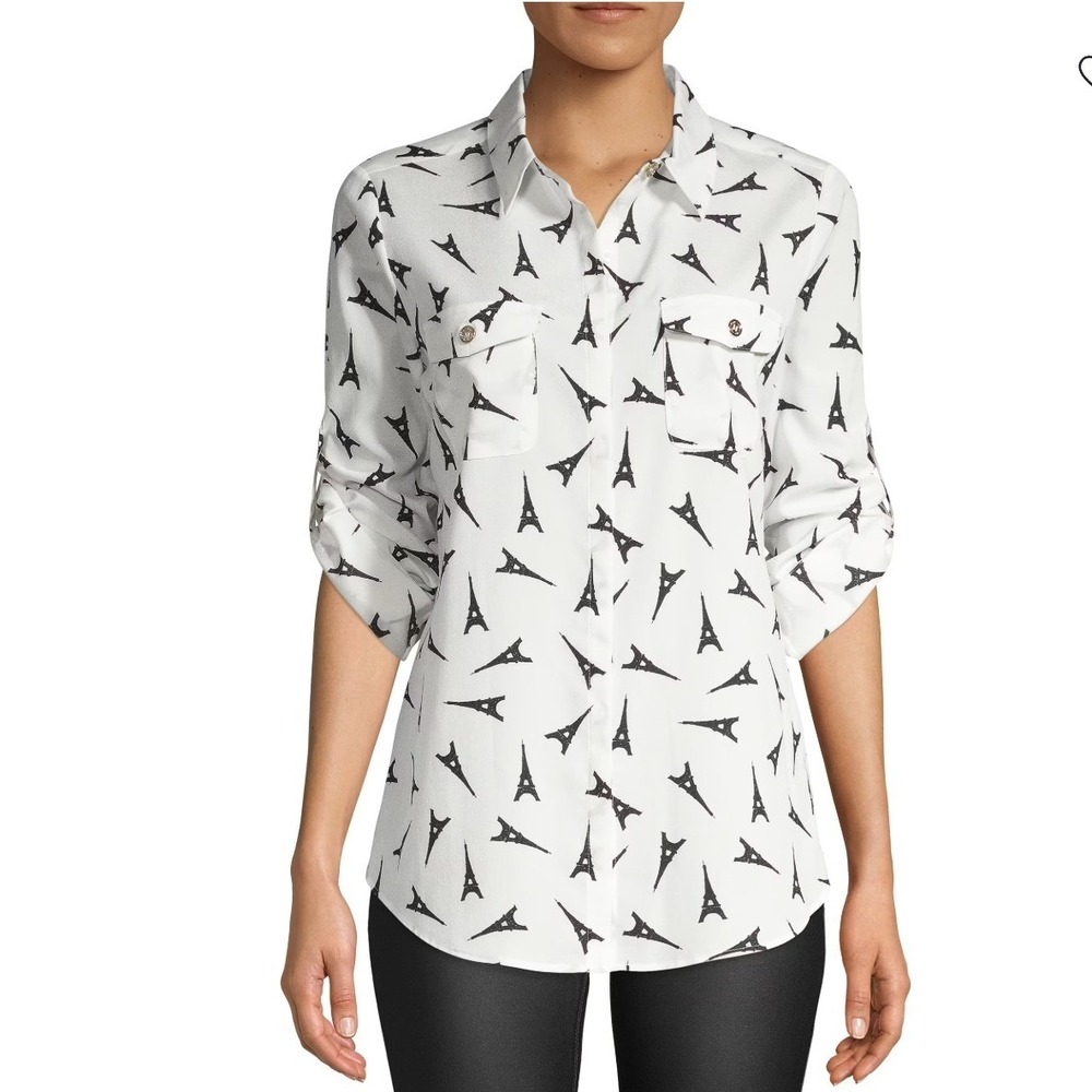 KARL LAGERFELD PARIS Eiffel Tower‎ Print Button Down Shirt Women's Size S